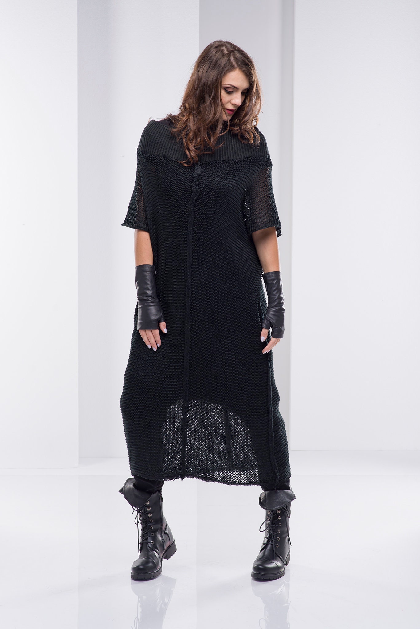 Knitted Tunic Dress Long Knit Dress Black Sweater Dress | Etsy