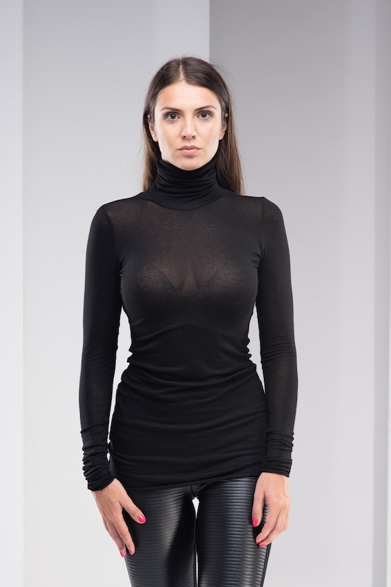 Black Sheer Top, See Through Top, Top for Women, Sexy Top, Plus Size BDSM,  Turtleneck Top, Gothic Clothing, Plus Size Clothing Women 