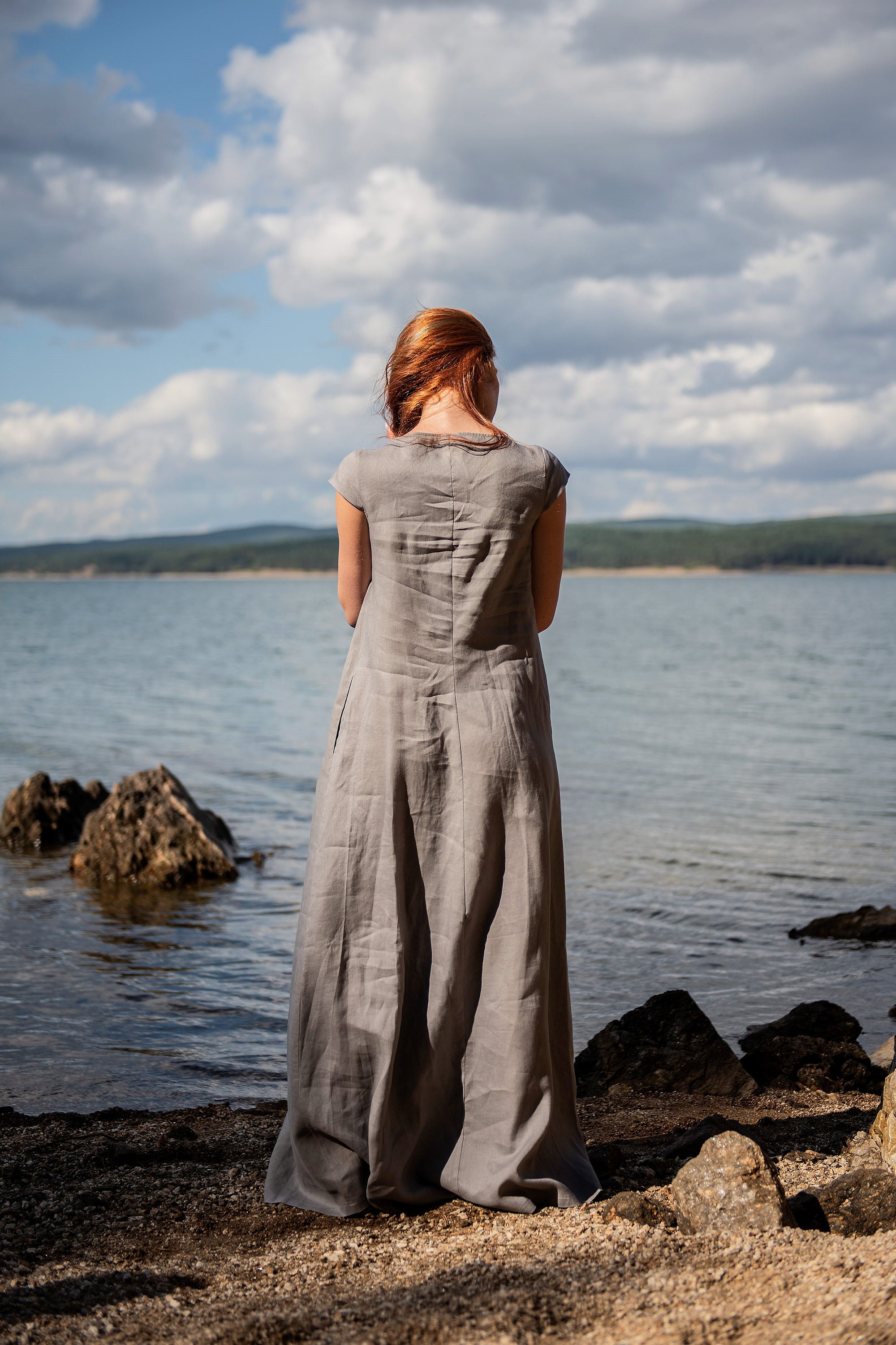 Linen Maxi Dress with Cap Sleeves, Linen Maxi Dress, Long Linen Dress, 100% Linen Clothing for Women, Plus Size Dress, Summer Dress, S / Natural