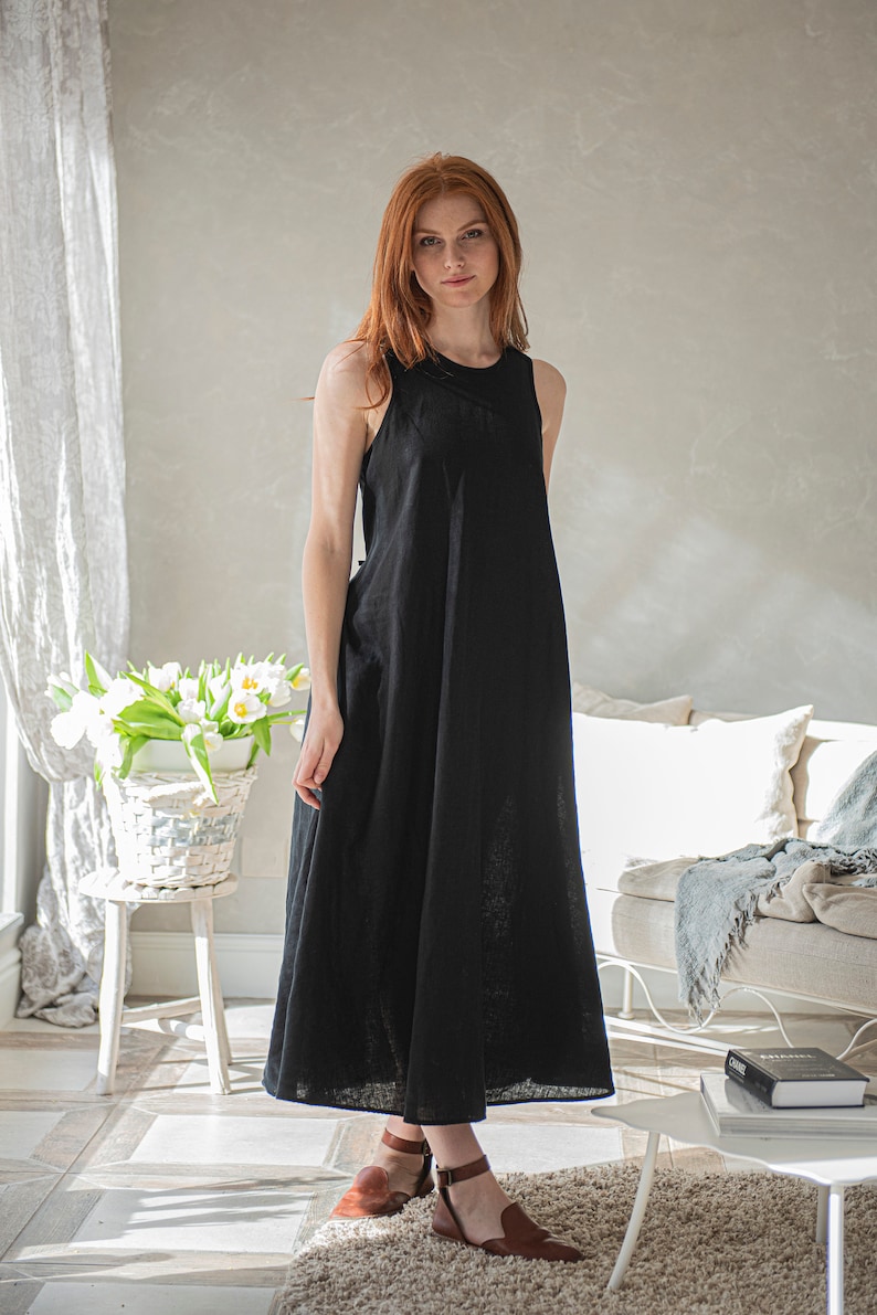 Linen Maxi Dress. Linen Summer Dress, Black Linen Dress, Sleeveless Linen Dress, Summer Maxi Dress, Linen Kaftan, Plus Size Linen Maxi Dress image 5