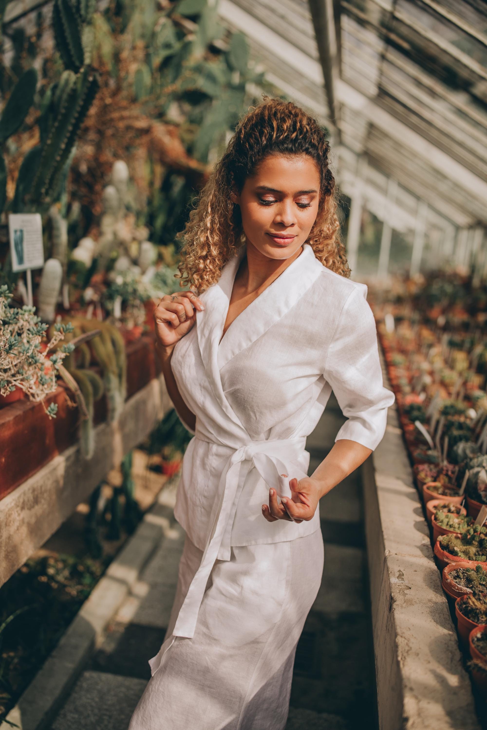 Linen Wrap Top: Navy Blue Summer Blouse, Shawl Collar - Etsy