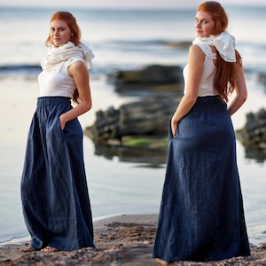 Summer Skirt With Pocket, 100% Linen Skirt, Linen Clothing, Linen Maxi Skirt, High Waist Skirt, Plus Size Clothing, Extravagant Loose Skirt