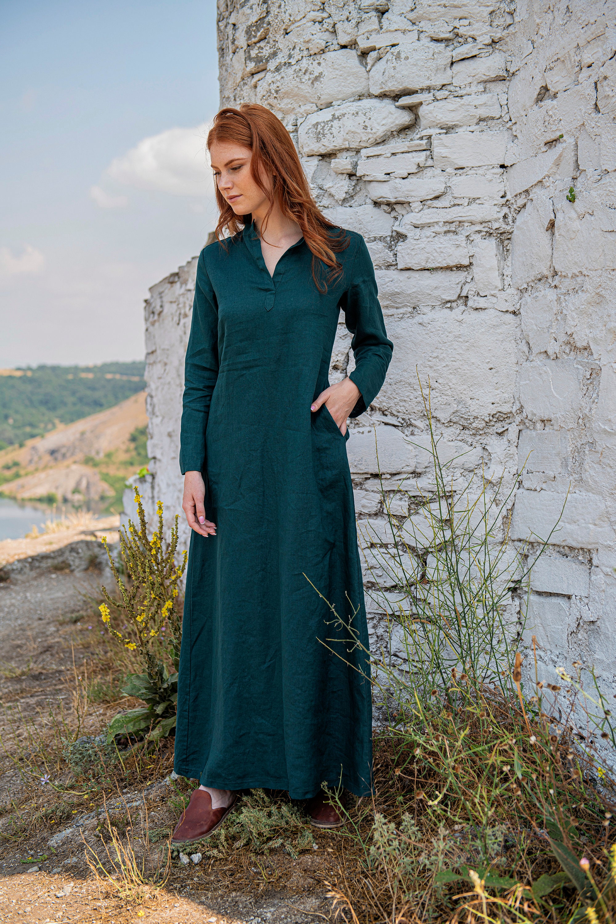 Modest Linen Dress, Linen Maxi Dress, Long Sleeve Linen Dress, Emerald Green Linen Dress, Linen Kaftan, Linen Abaya, Plus Size Clothing Modest Linen Dress, Linen Maxi Dress, Long Sleeve Linen Dress, Emerald Green Linen Dress, Linen Kaftan, Linen Abaya, Plus Size Clothing