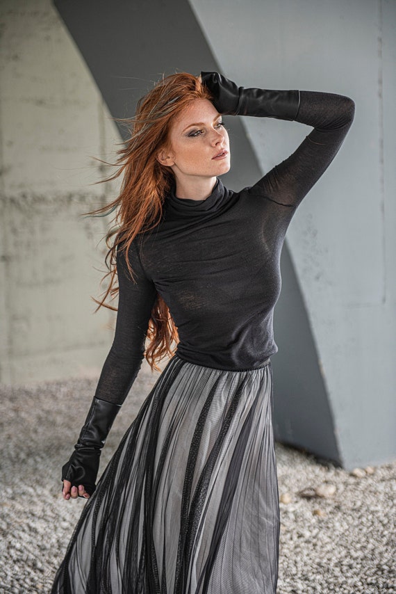 Black Sheer Top, See Through Top, Black Turtleneck Top, Sexy Top, Gothic  Clothing, Top for Women, Plus Size Clothing, Sheer Long Sleeve Top -   Israel