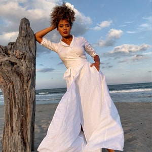 White Linen Dress, Women Maxi Dress, Wrap Dress Kaftan, Linen Summer Dress, Plus Size Linen Clothing, Boho Maxi Dress, Plus Size Linen Dress