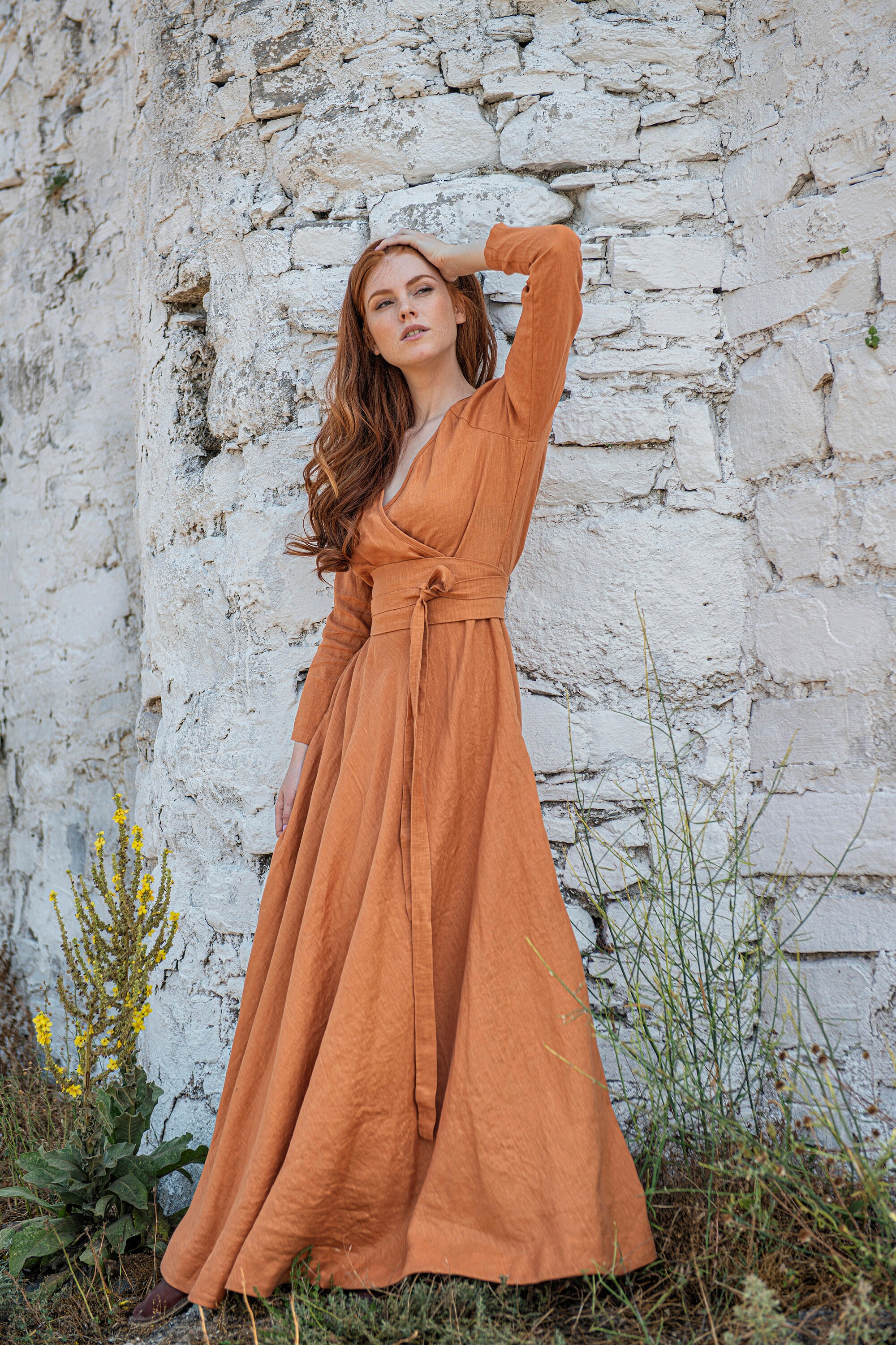 fall wrap dresses for women PRETTYGARDEN Women's Fall Boho Maxi Dress Floral Long Sleeve V Neck Fl main image 1