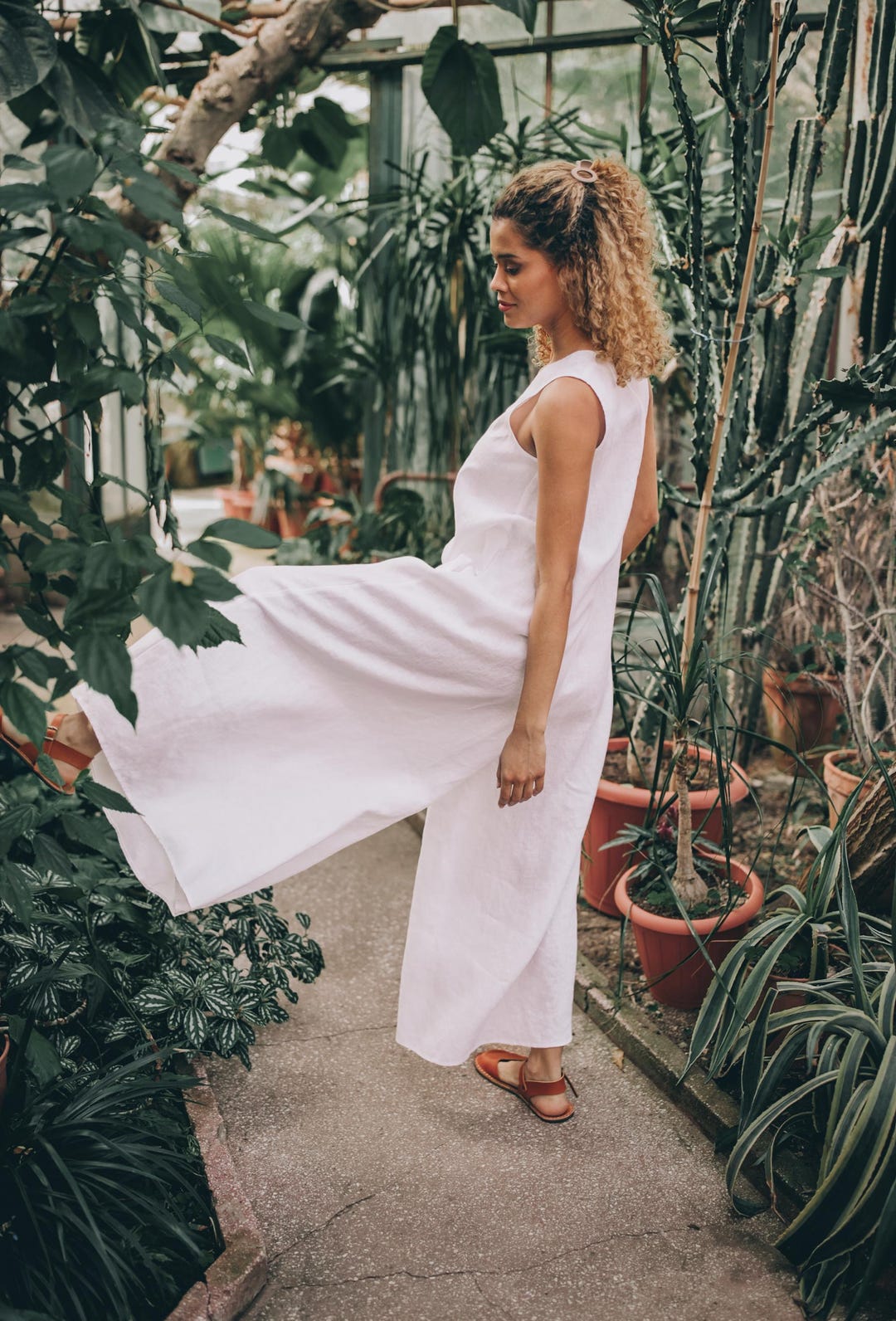 linen dresses jumpsuit Summer Linen Jumpsuit, Linen Maxi Jumpsuit, White Linen Jumpsuit Dress, Wide Leg Jumpsuit, Summer Linen Clothing Linen Resort Wear, M / Natural