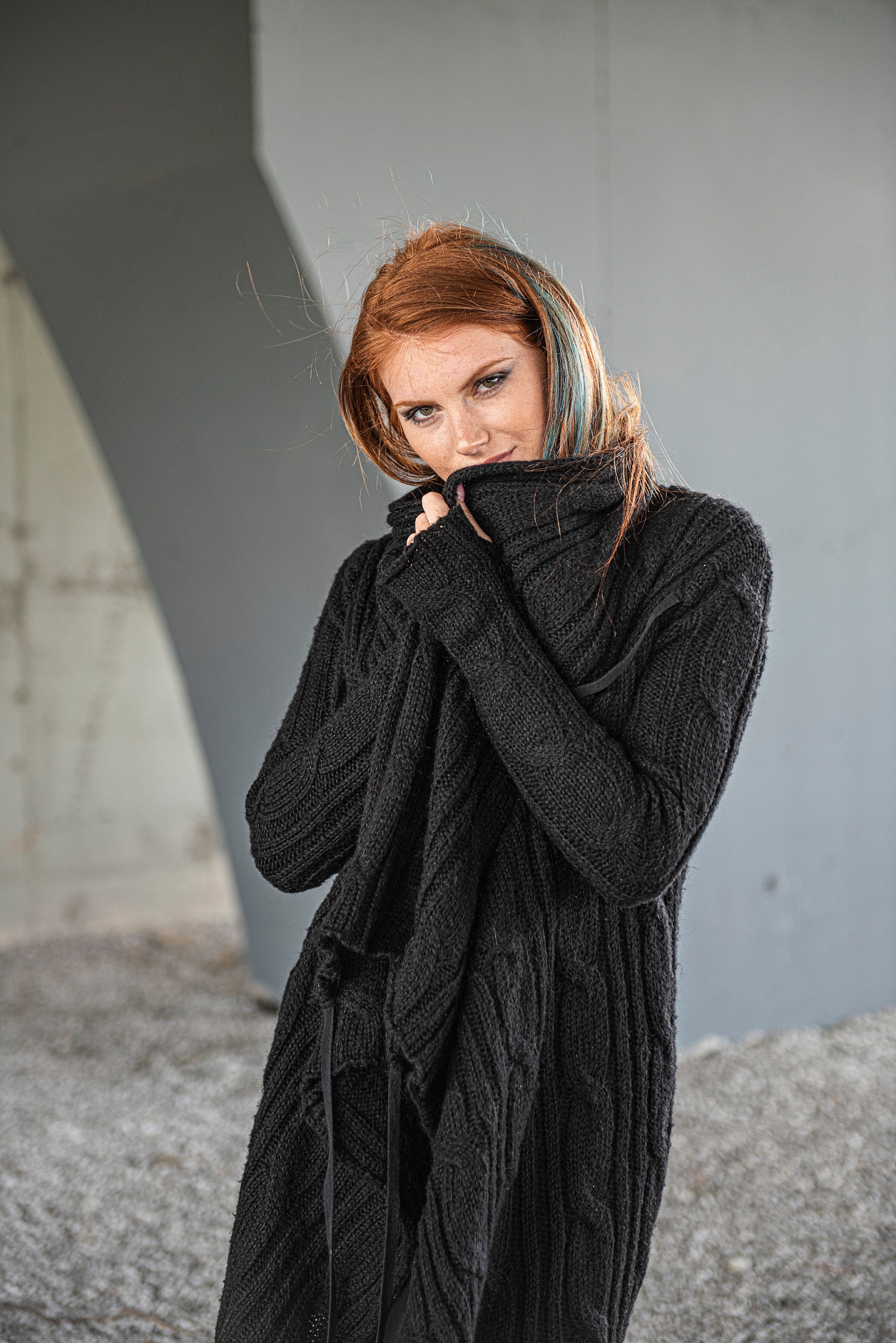 Black Knitted Cardigan, Long Wrap Sweater, Winter Wool Clothing - Etsy