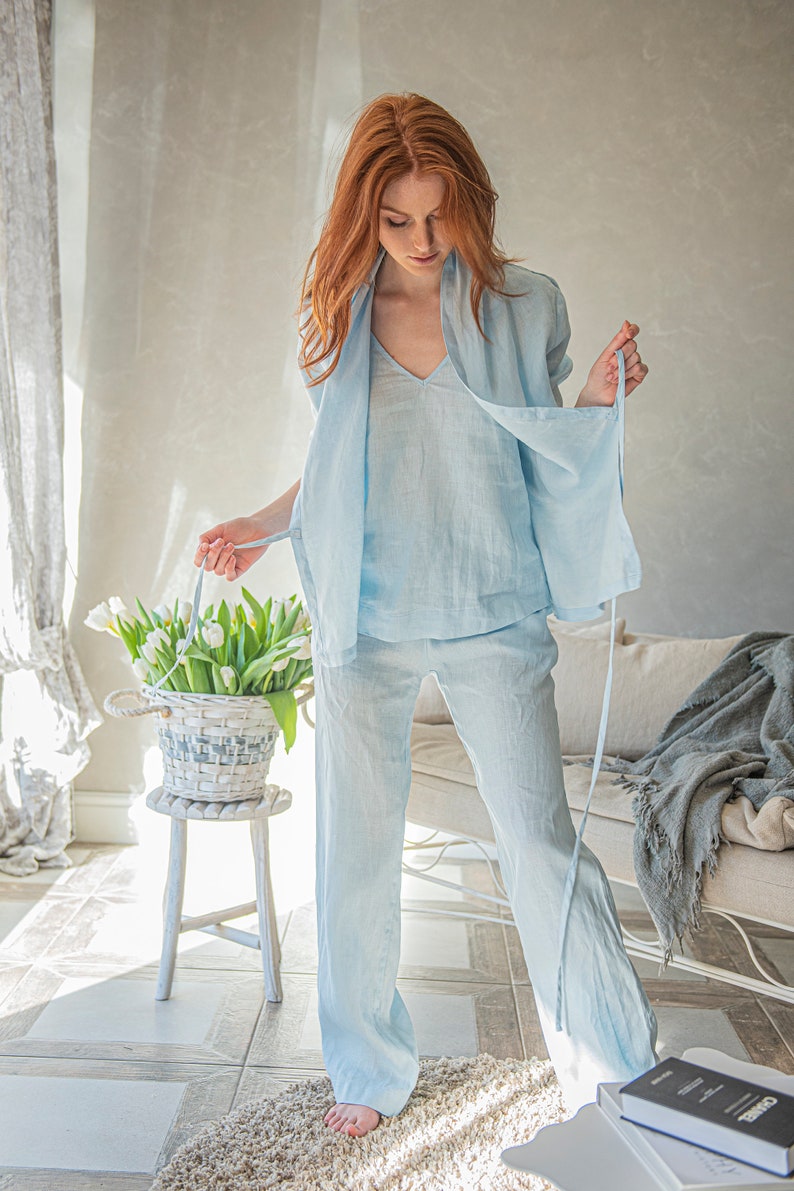 Light Blue Linen Pants Boho Linen Pants Linen Trousers for Etsy