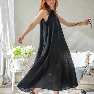 Linen Maxi Dress. Linen Summer Dress, Black Linen Dress, Sleeveless Linen Dress, Summer Maxi Dress, Linen Kaftan, Plus Size Linen Maxi Dress image 2