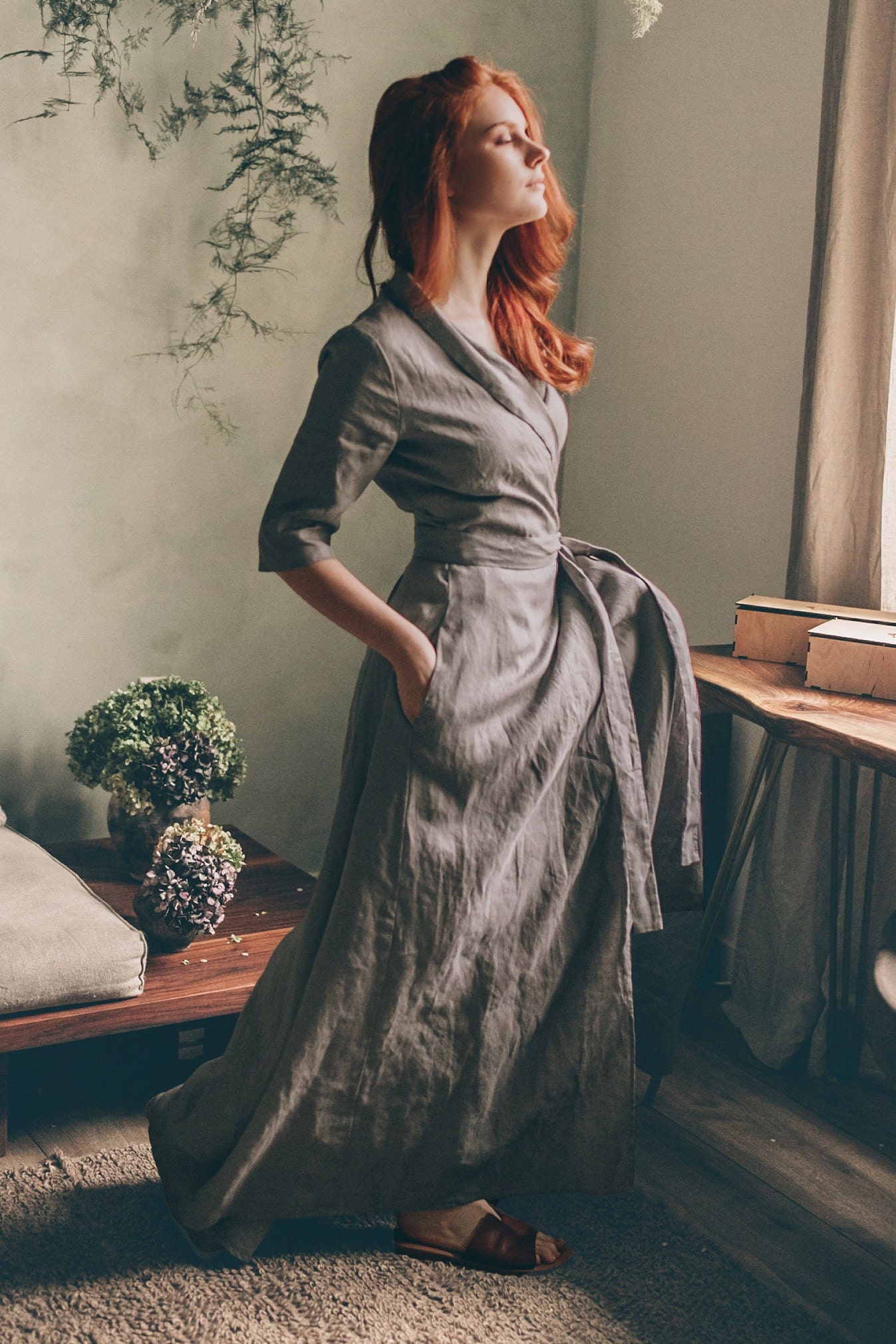 linen tiered dress Linen Tiered Dress in Soft Green main image 0