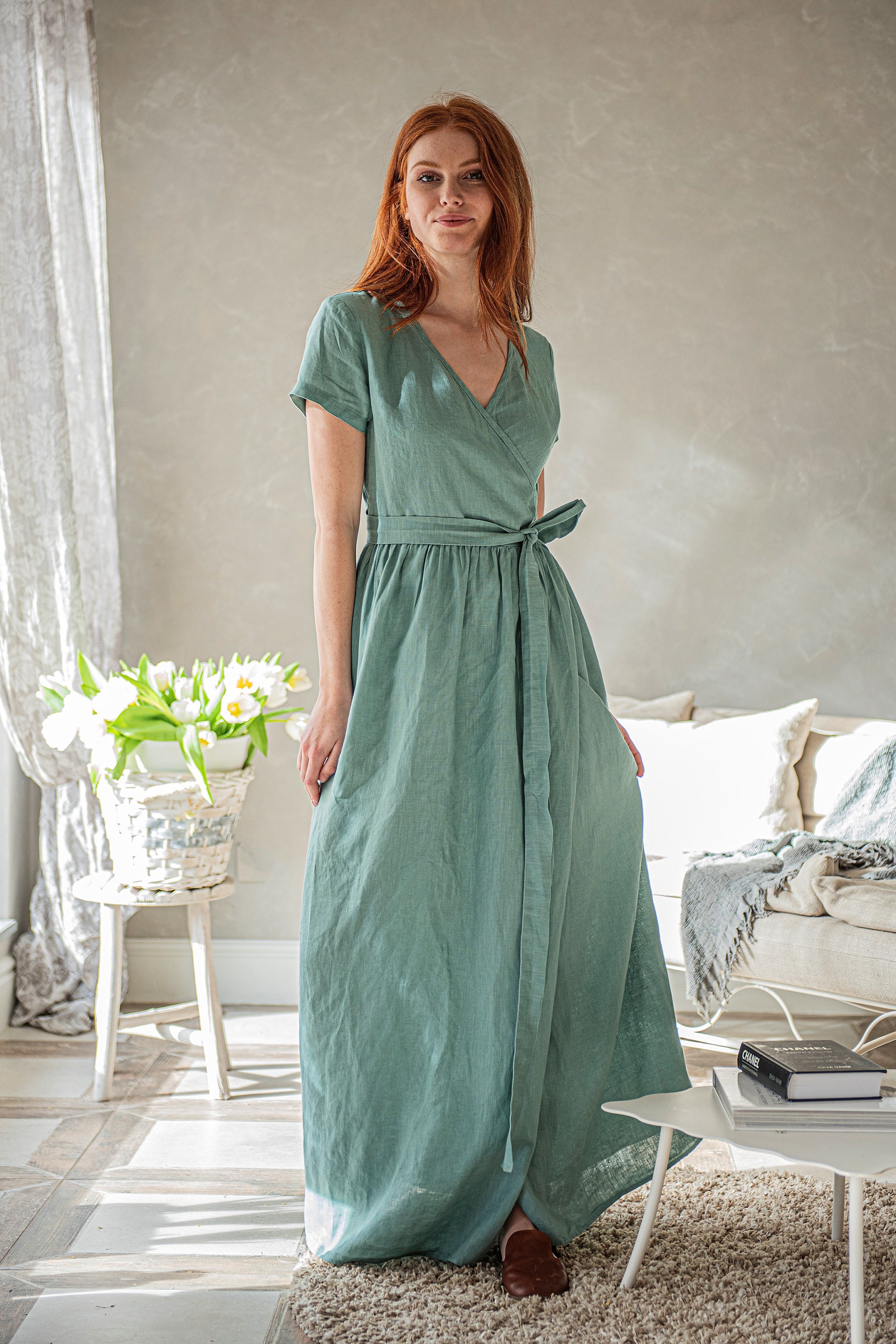 knee length dresses for ladies Verlaine White Linen Blend Maxi Dress main image 1