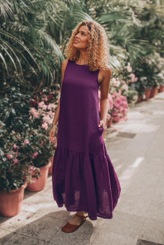 Purple Linen Dress for Women: Sleeveless Summer Dress With Pockets, Midi  Length - Etsy UK