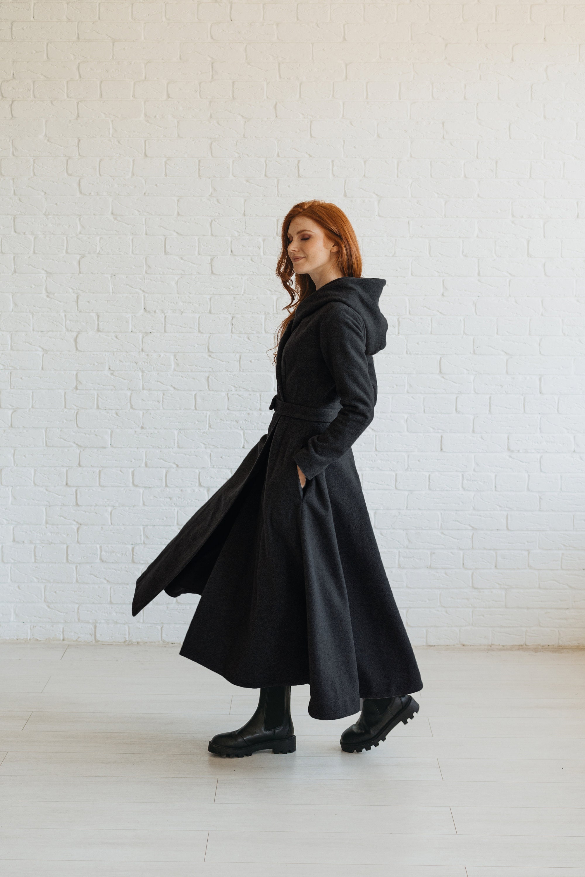 Hooded Wool Coat With Belt, Princess Coat, Winter Coat
