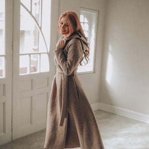 Wool Maxi Cardigan Coat: Hooded, Belted, with Pockets, Fall Winter Clothing image 10