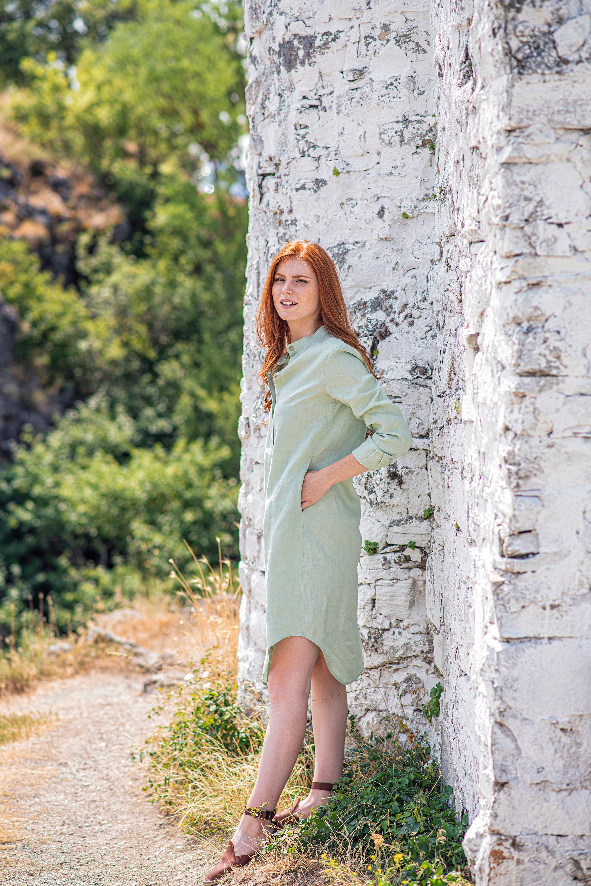 Linen Button Down Dress, Linen Shirt Dress Women, Long Sleeve Linen Dress, Linen Midi Dress, Mint Linen Shirt Dress, Linen Summer Dress