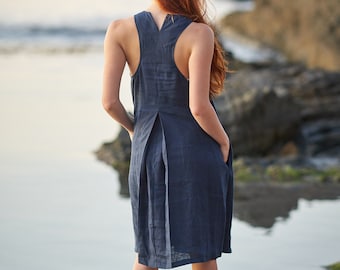 Linen Dress for Women, Women Linen Clothing, Linen Midi Dress, Womens Linen Tunic Dress, Navy Blue Linen Dress, Plus Size Linen Summer Dress