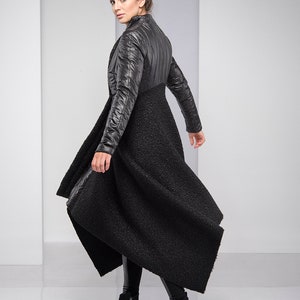 Maxi Coat for Women, Winter Coat, Merino Wool Coat, Black Hooded Coat, Cyberpunk Coat, Plus Size Coat, Asymmetric Coat, Plus Size Clothing image 6