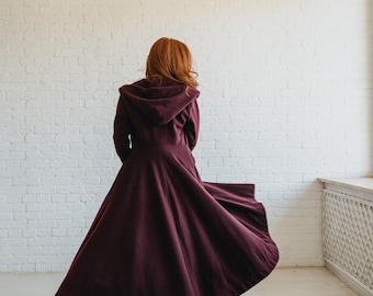 Cloak Women's Hooded Dress Coat Hooded Wool Coat With Belt