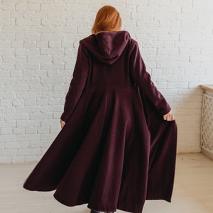 Hooded Wool Coat, Winter Coat, Princess Coat, Plus Size Winter Clothing, Long Coat, Dark Green Maxi Coat, Belt Coat, Elegant Coat for Women image 8