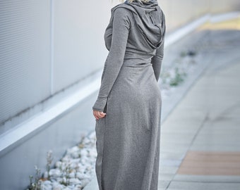 Hoodie Dress for Women, Long Sleeve Dress, Plus Size Maxi Dress, Bohemian Dress, Plus Size Maxi Dress Trendy Plus Size Clothing Cotton Dress