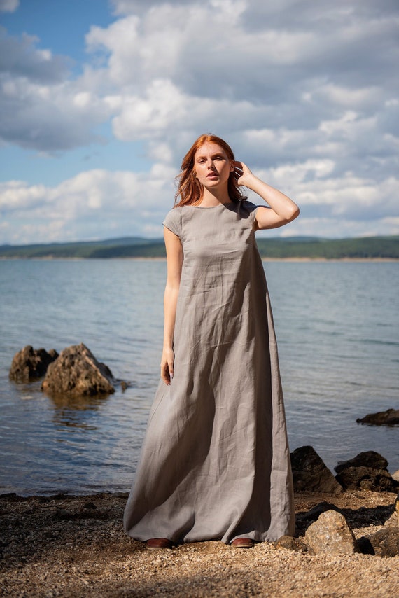 Linnen maxi jurk lange linnen jurk linnen kleding voor - Nederland