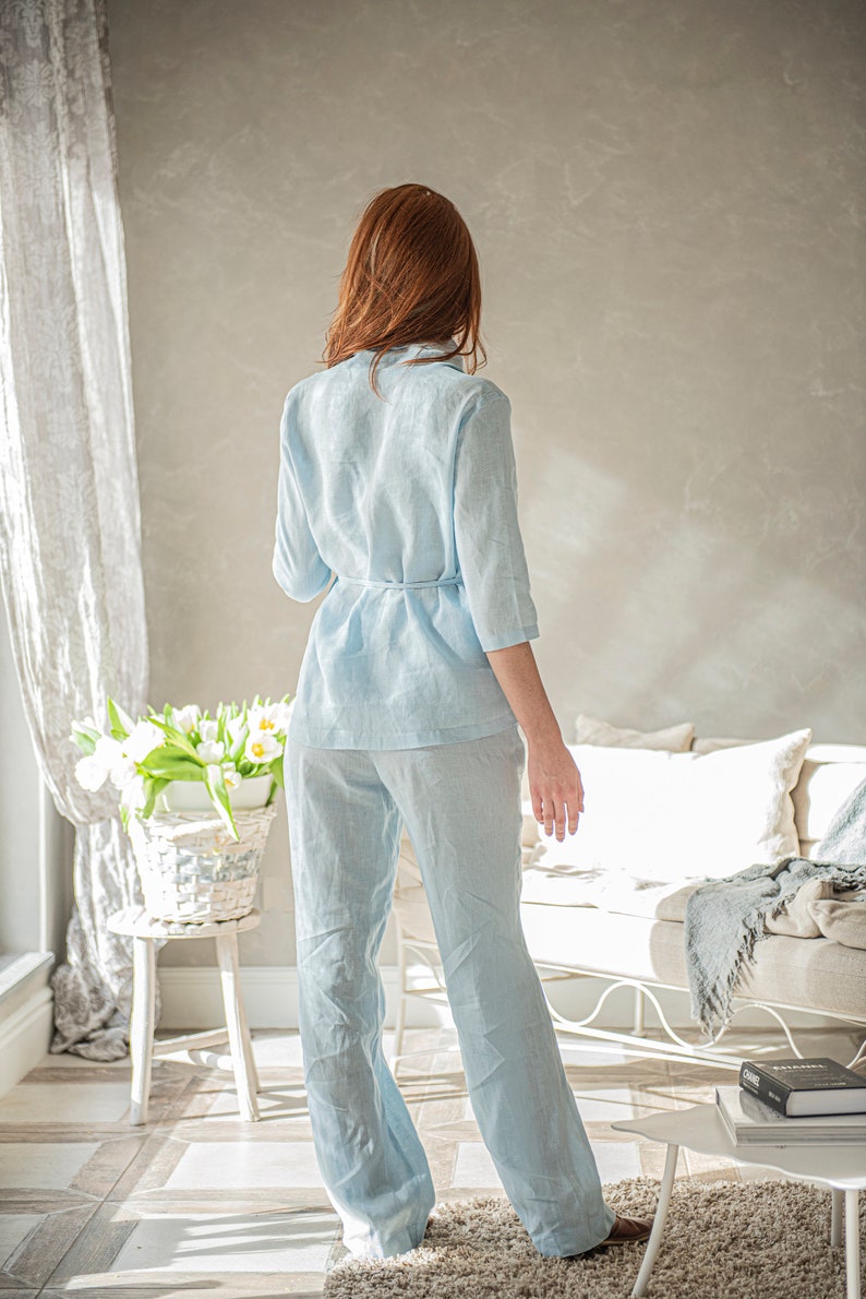 Light Blue Linen Pants Boho Linen Pants Linen Trousers for Etsy