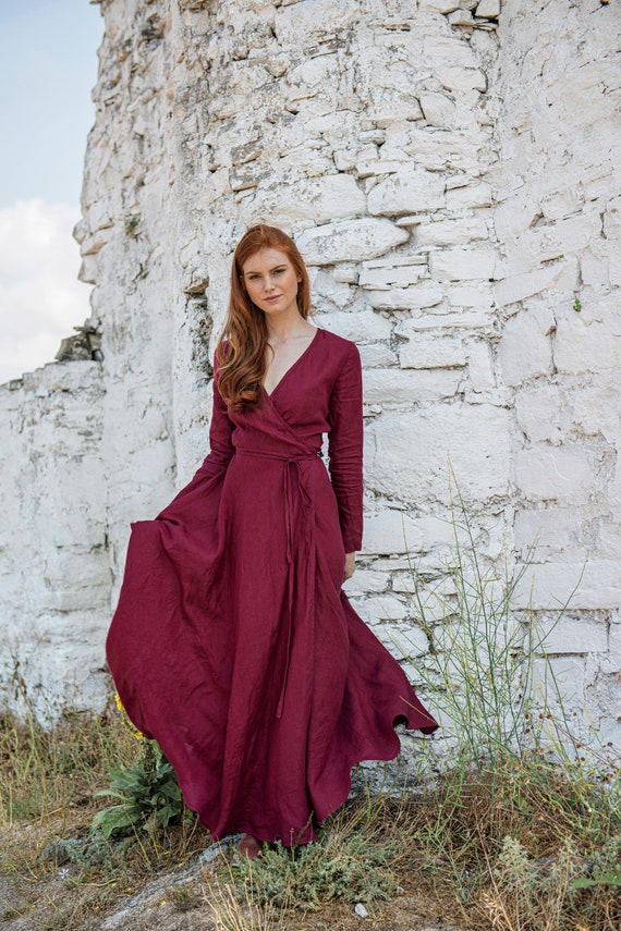 Burgundy wrap dresses sale