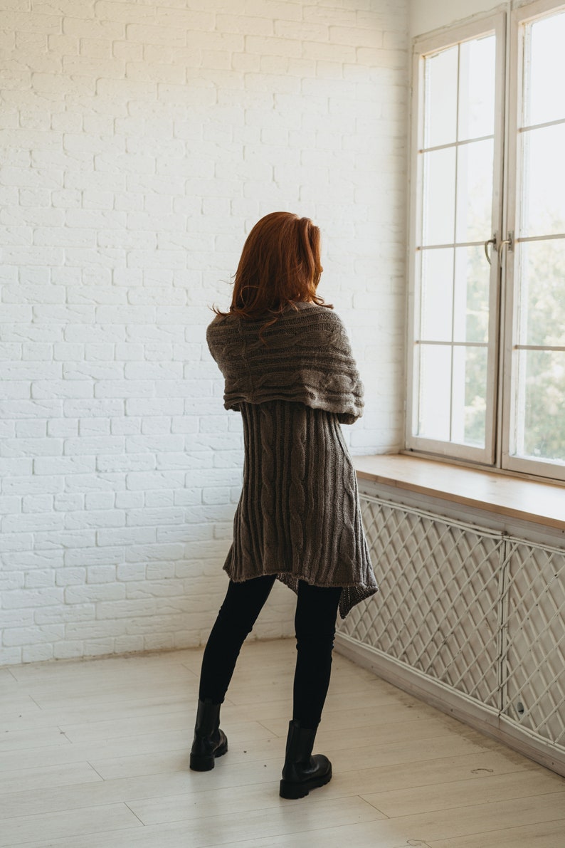 Ready to Ship Winter Cardigan for Women, Wrap Wool Jacket, Chunky Knit Sweater Coat image 8