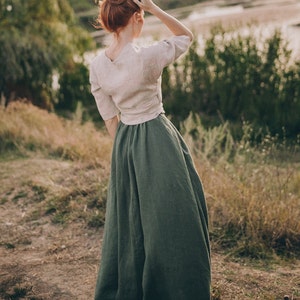 Heavy Weight Linen Skirt, Military Green Maxi Skirt, Linen Wrap Skirt, Spring Skirt, Long Linen Skirt, High Waist Skirt, 100% Linen Skirt image 3