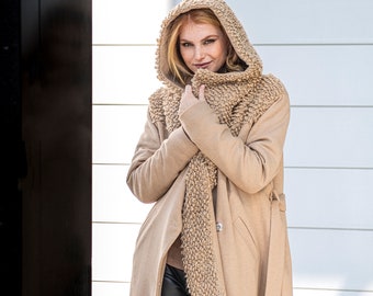 Wool Maxi Coat, Beige Winter Coat, Wool Camel Coat for Women, Plus Size Wool Coat, Hooded Winter Coat, Cashmere Coat, Plus Size Clothing