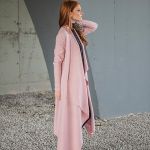 READY TO SHIP, Long Sweater Coat, Pink Coat for Women, Wool Cardigan with Belt, Fall Cardigan Coat,Elegant Plus Size Coat,Plus Size Clothing image 2