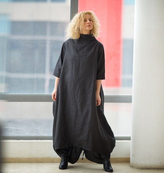 Linen Dress Plus Size Kaftan Dress Women Linen Dress Black | Etsy