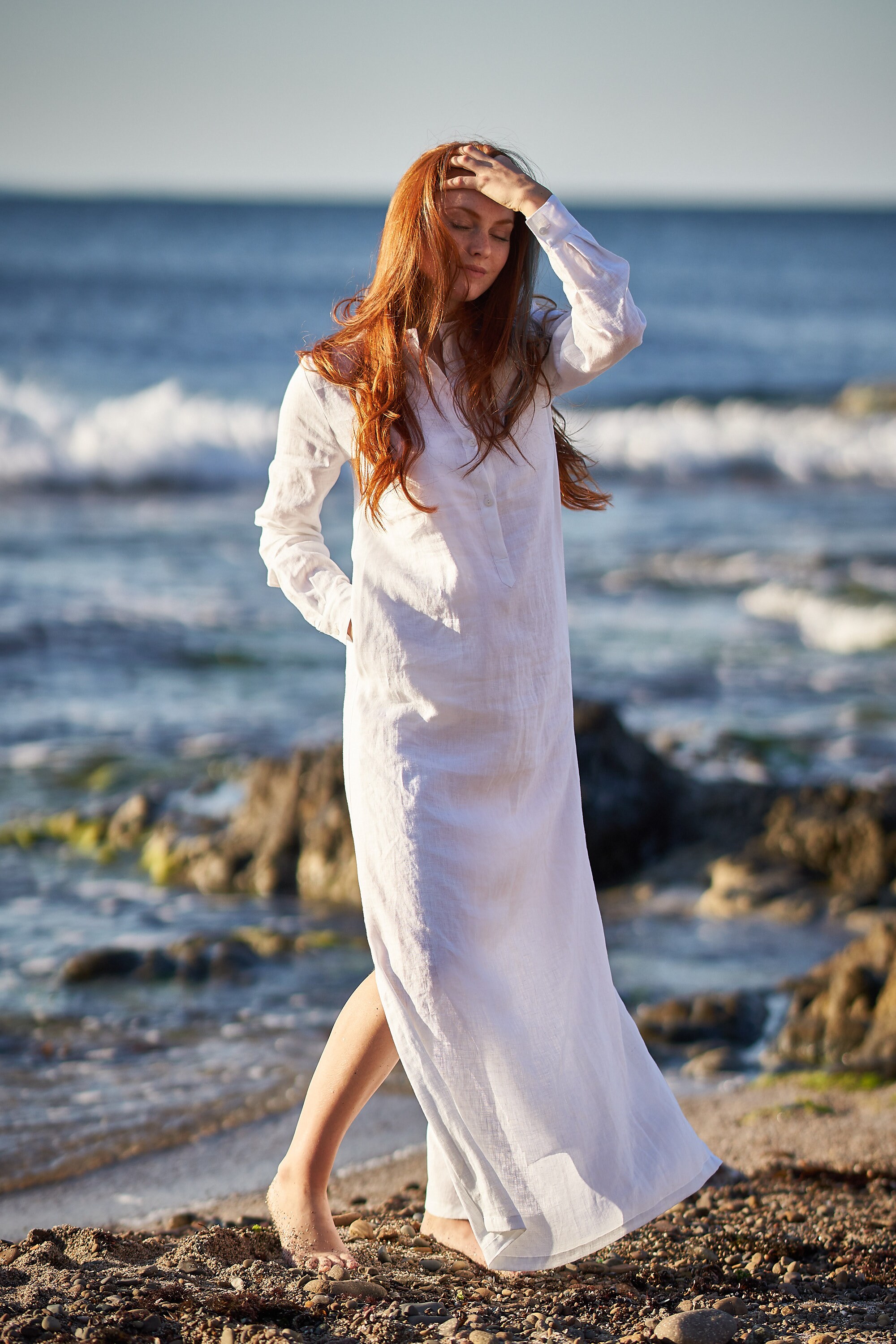 Maxi Shirt Dress Linen Beach Dress Modest Linen Dress Linen - Etsy Singapore
