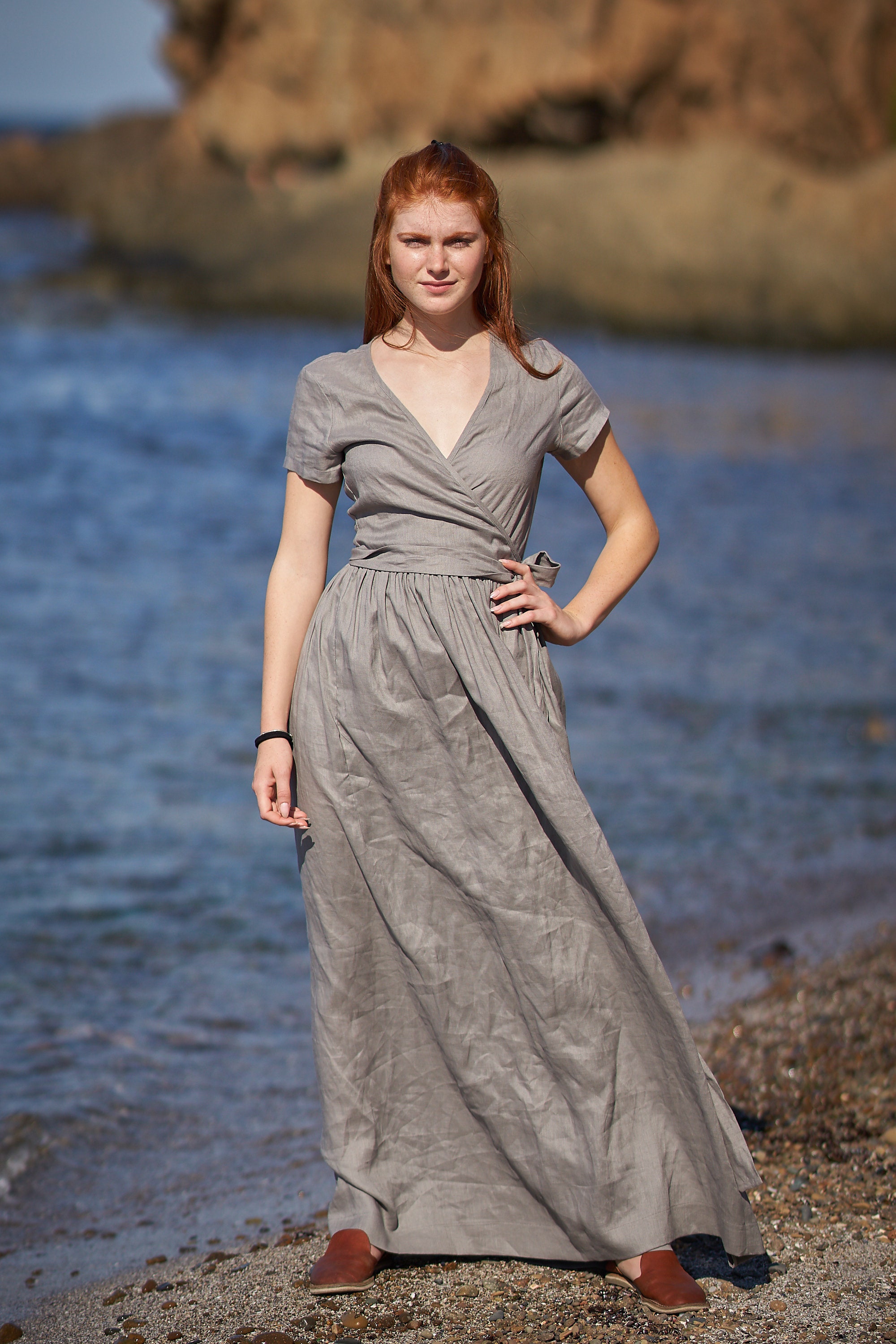linen maternity maxi dress Candace Linen Maxi Dress in Light Blue main image 0