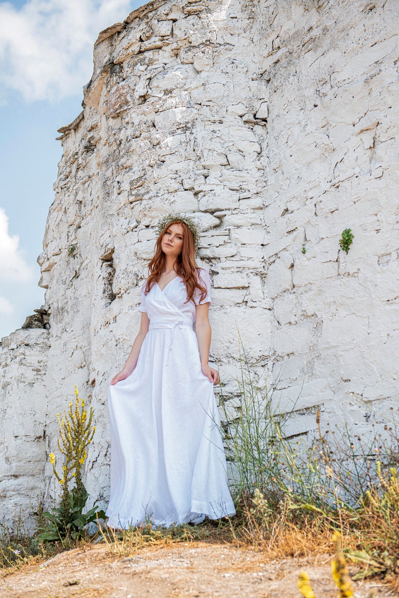 Linen Wedding Dress, White Linen Dress, Natural Wedding Dress, Rustic Wedding Dress, Alternative Wedding Dress, Linen Maxi Dress for Women imagem 3