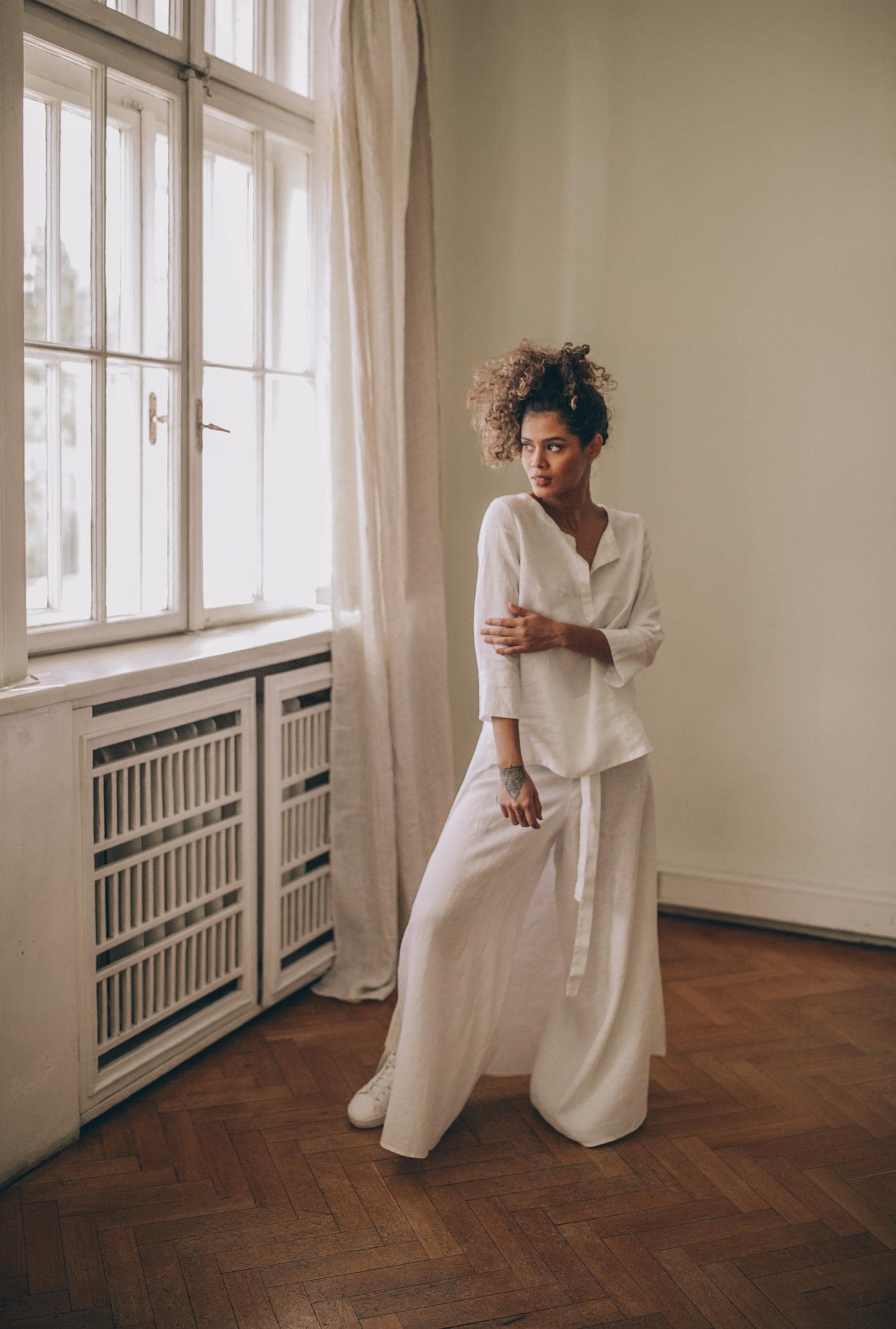 White Linen Pants With Slits, Hakama Pants, Linen Summer