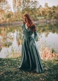 Sea Green Heavyweight Linen Dress, Bohemian Maxi Dress with Obi Belt, Spring Gown product logo