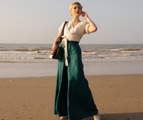 Emerald Green Linen Pants Palazzo Pants Wide Leg Pants Bohemian Pants for Women Vintage Linen Pants plus Size Linen Pants linen Clothing Etsy