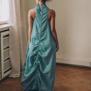 Tainy Shirt Dress in Green with Blue Floral Linen Blend