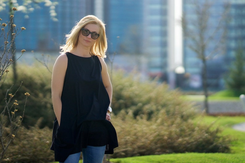 Sleeveless Blouse Oversized Top Loose Top Boho Tunic Top Long Blouse Cotton Blouse Casual Blouse Back Tank Top Boat Neck Top