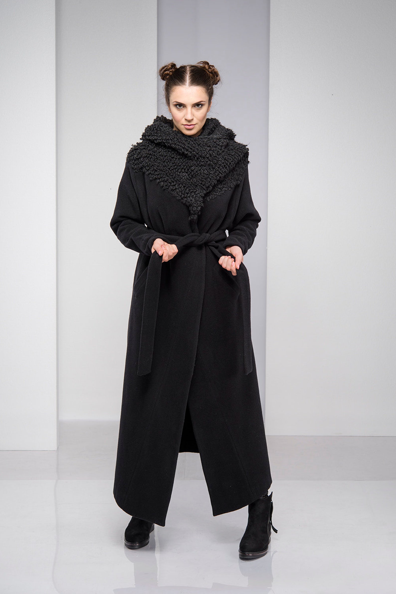 Black Winter Coat Maxi Coat Hooded Coat Plus Size Coat for Etsy