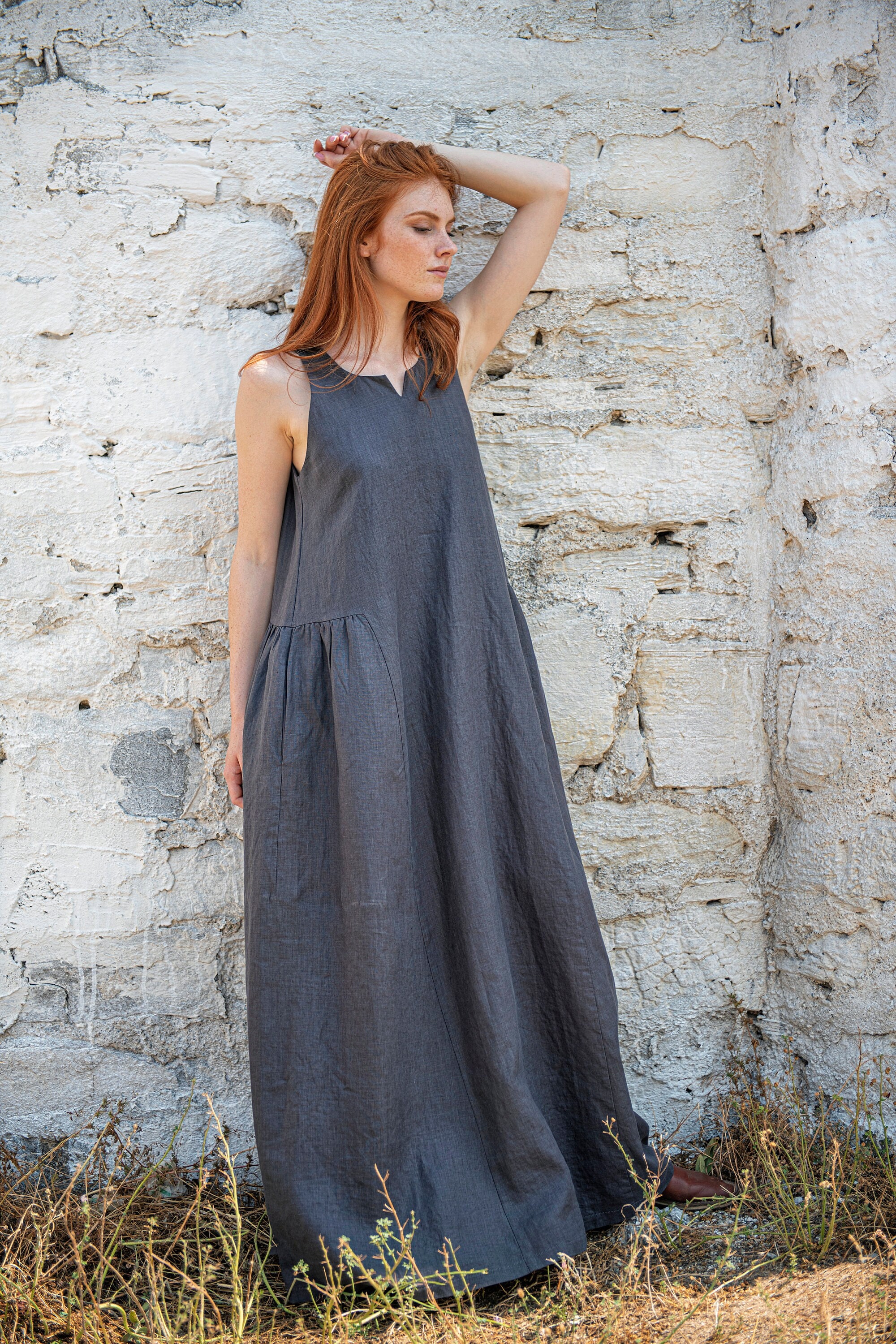 Summer Maxi Dress, Linen Dress for Women, Linen Dress With Pockets