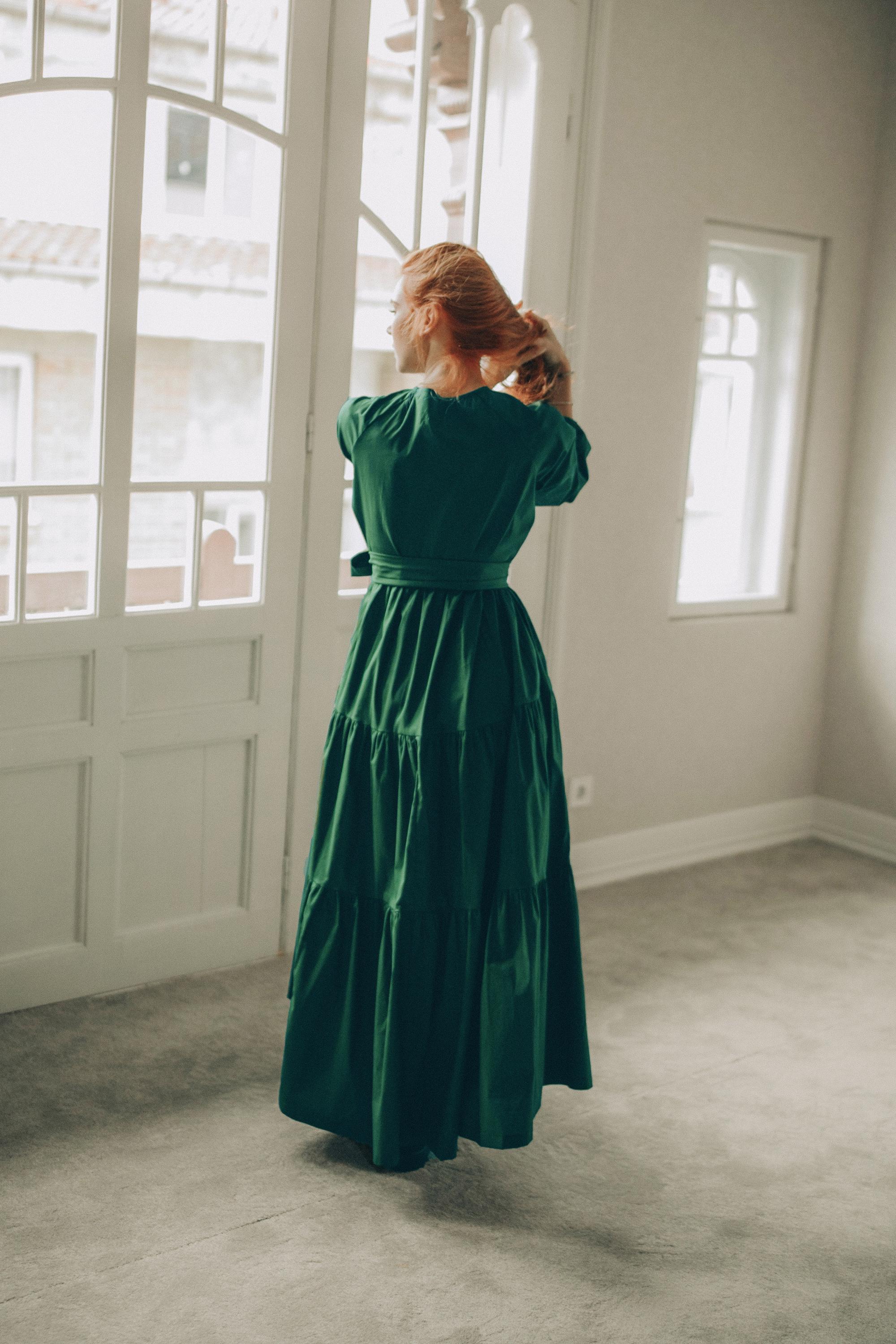 green emerald velvet dress Dark Romance Lace Tiered Maxi Dress (Hunter Green) – Southern Alternative main image 1