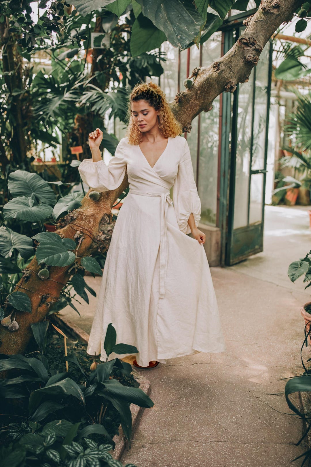 Wrap Linen Dress with Bell Sleeves and Pockets, Summer Maxi Dress, Cream Linen Dress, Linen Wrap Dress, Boho Wedding Dress, Romantic Dress, S / Black Wrap Linen Dress with Bell Sleeves and Pockets, Summer Maxi Dress, Cream Linen Dress, Linen Wrap Dress, Boho Wedding Dress, Romantic Dress, S / Black