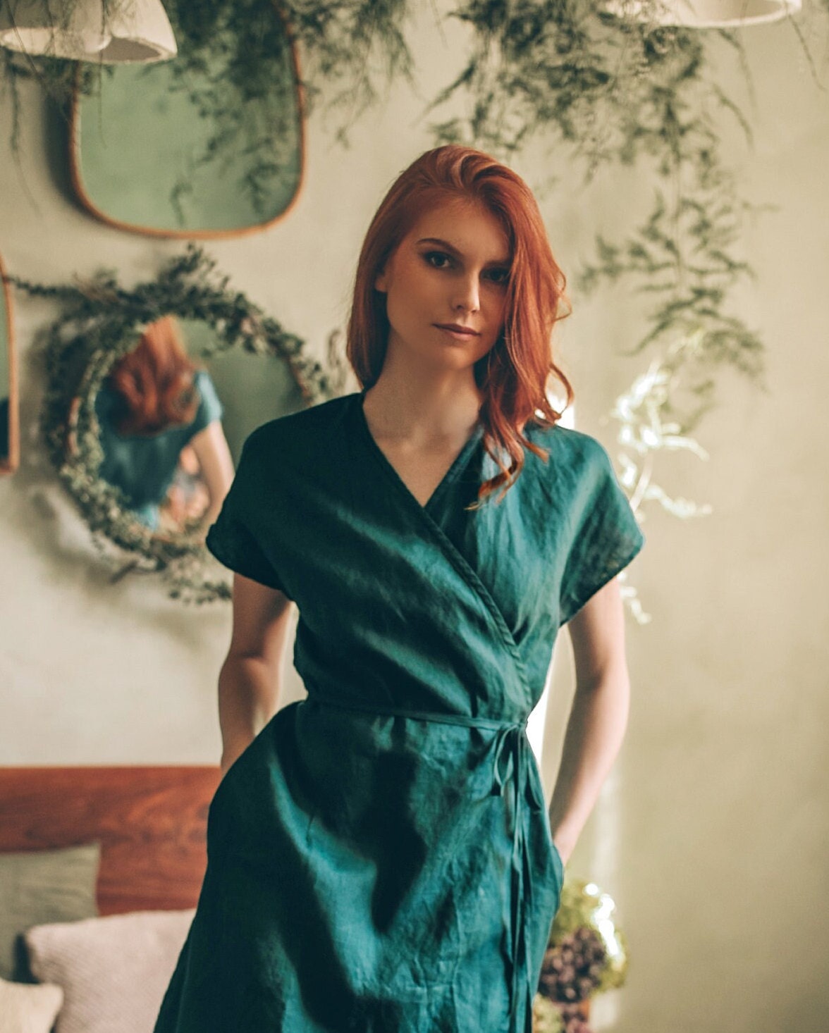 green linen wrap dress Olivia Wrap Dress