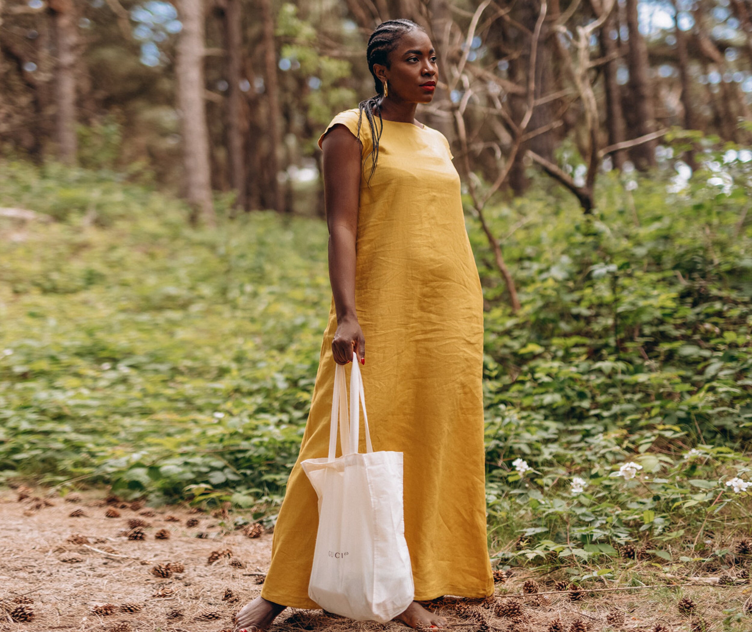 Mustard Linen Maxi Dress Minimalist 