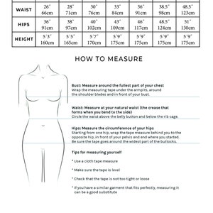 a dress size guide for a woman