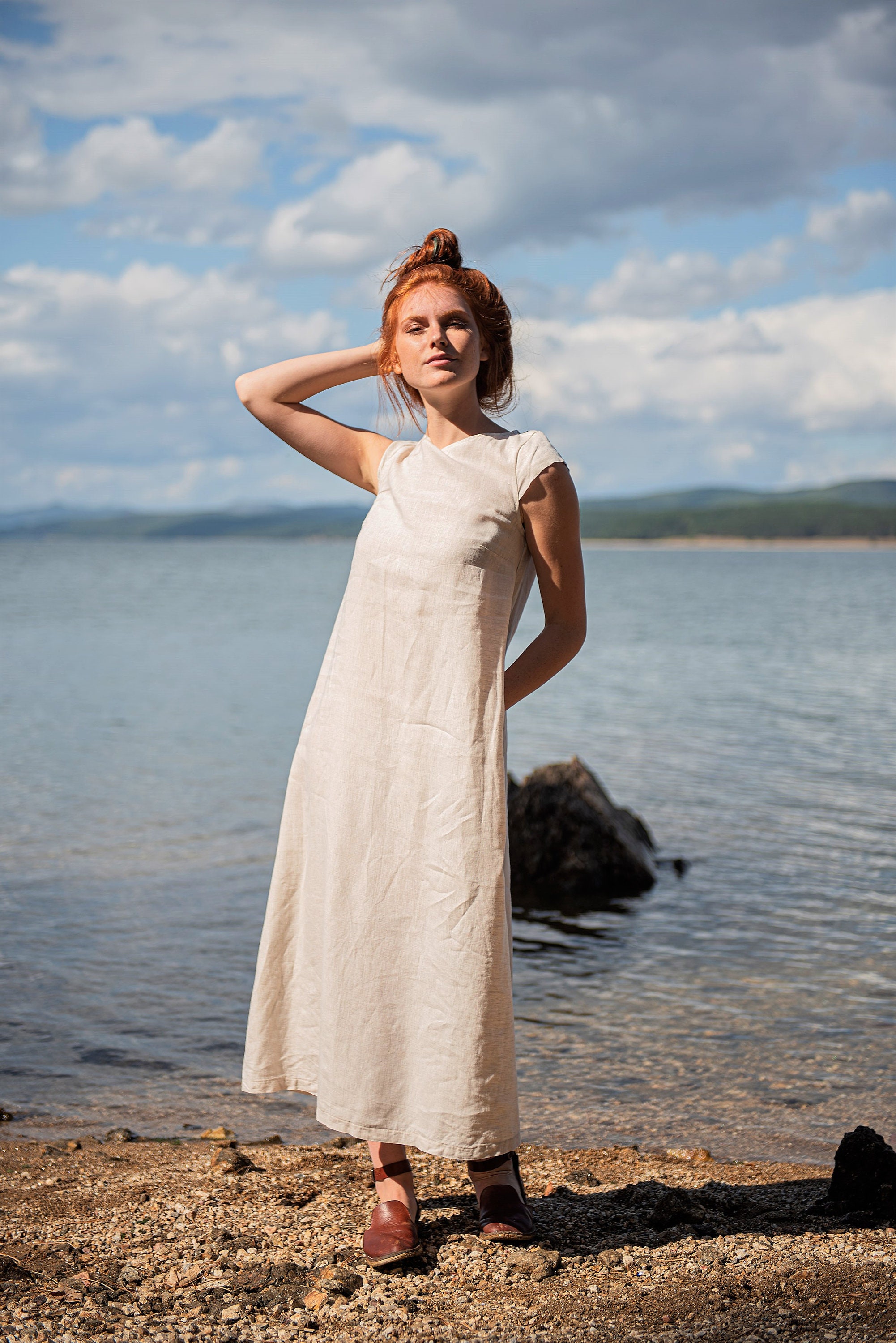 knee length dresses for ladies Linen Midi Dress 'Beckie', Loose Linen Dress for Women main image 1