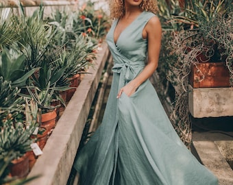 Handmade Linen Wrap Dress: Bohemian Maxi Summer Dress